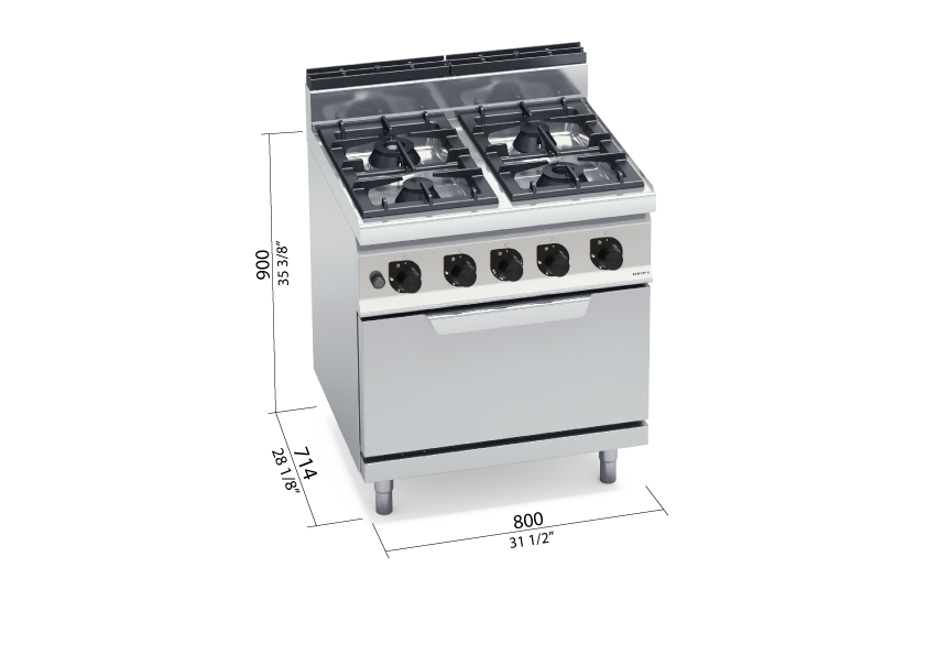 RANGE 700 4 BURNERS+OVEN GN2/1 GAS G7F4+FG