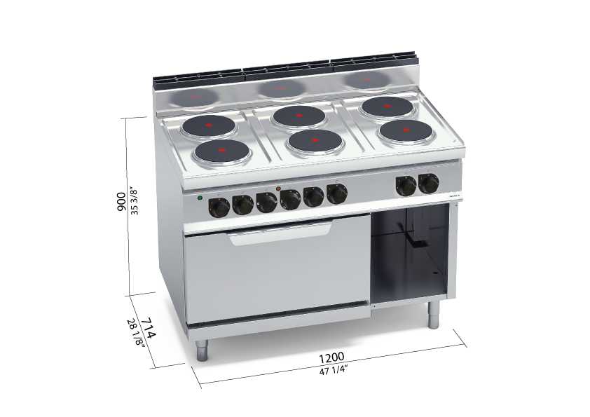 COCINA 6 FUEGOS REDONDA ELECTRICA+HORNO 2/1 MODELO E7P6+FE