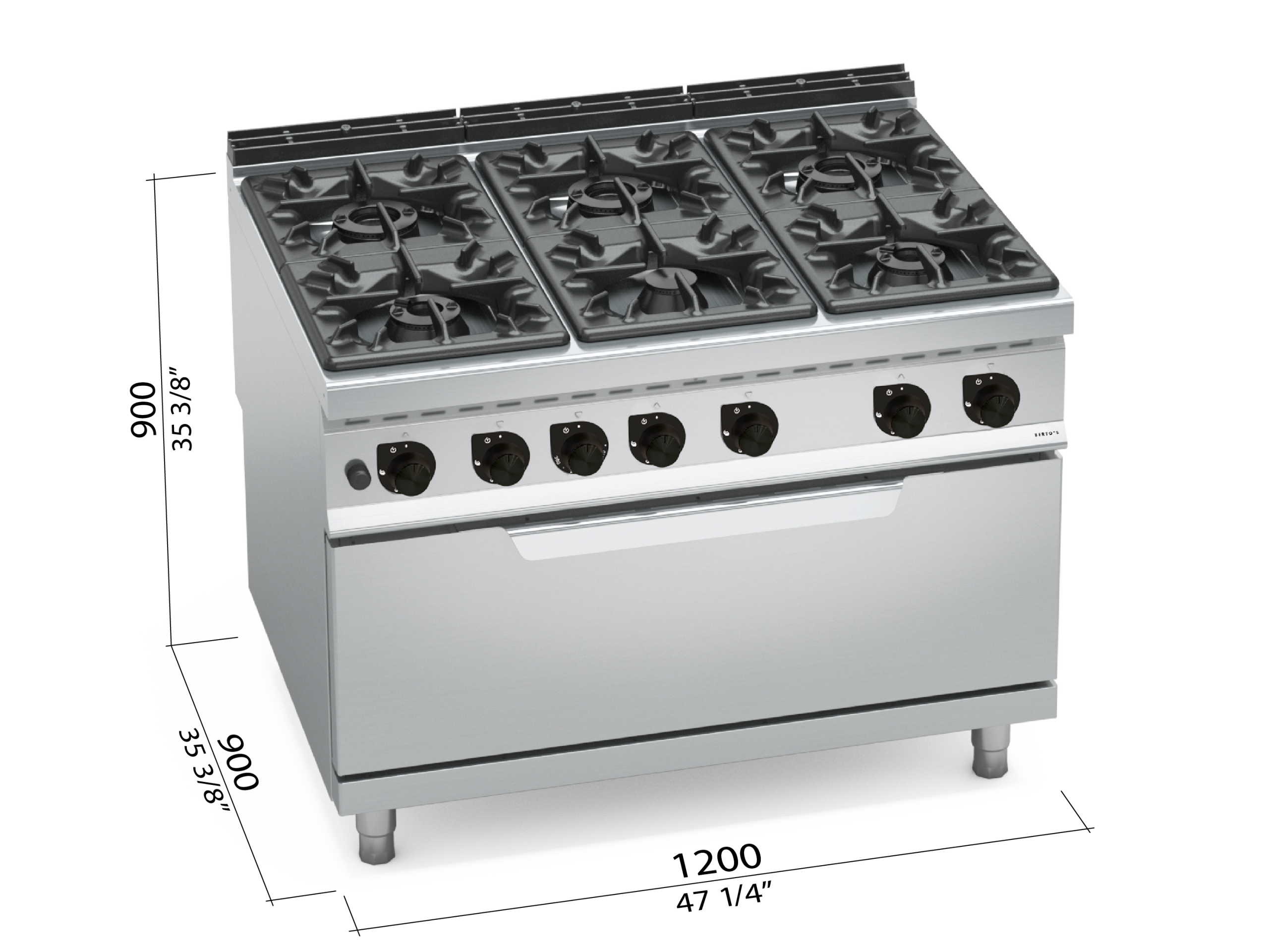 RANGE 6 BURNERS GAS HIGH-POWER+OVEN MAXI G9F6P+T